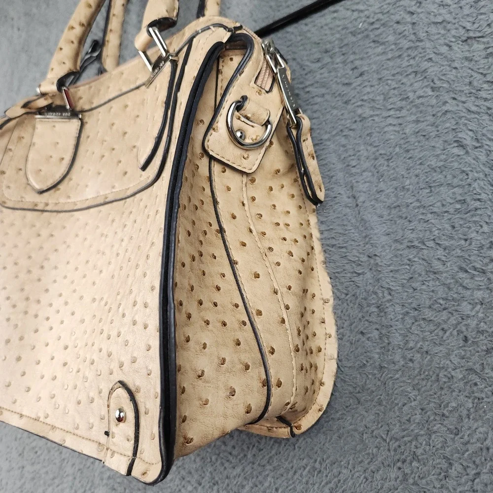 Ostrich Embossed Ivory Brown Purse Satchel Handbag w/ Shoulder Strap London Fog‎